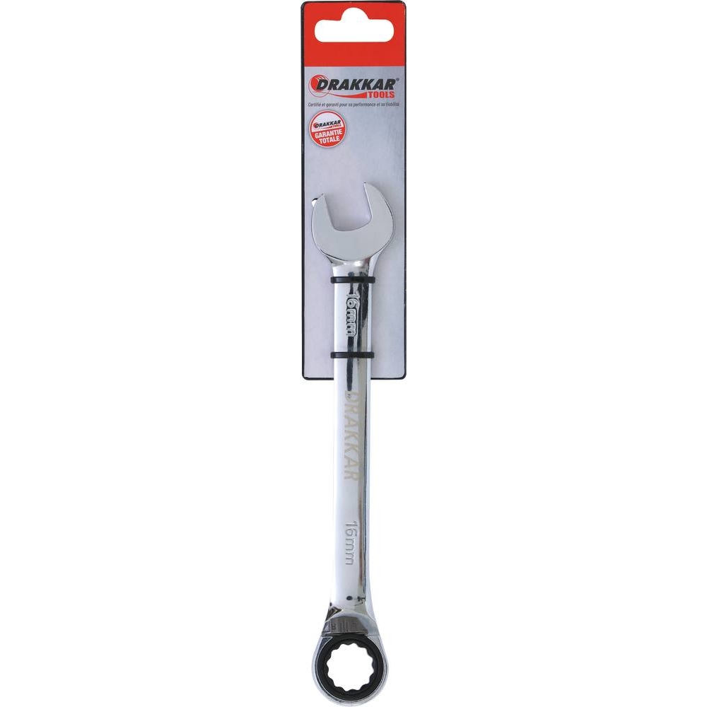 Clé mixte coudée à cliquet de 16mm avec inverseur - carte DRAKKAR TOOLS - 12695