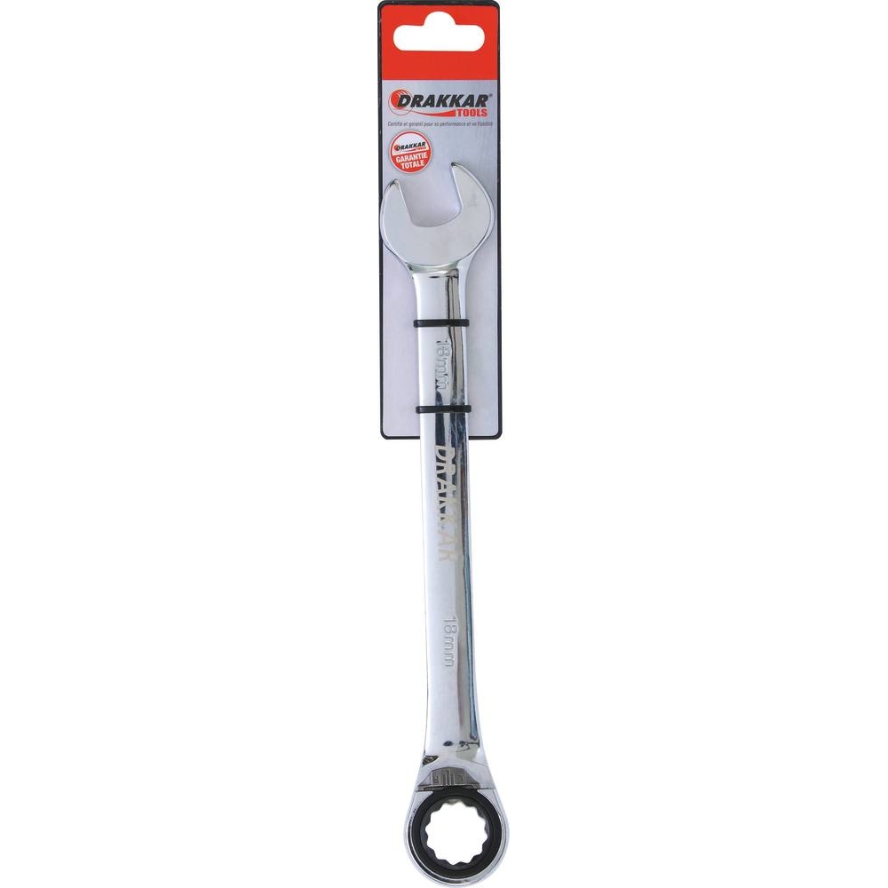 Clé mixte coudée à cliquet de 18mm avec inverseur - carte DRAKKAR TOOLS - 12697