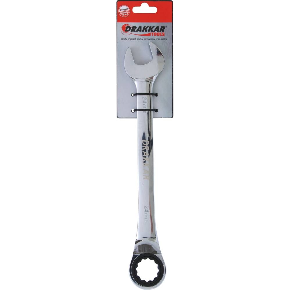 Clé mixte coudée à cliquet de 24mm avec inverseur - carte DRAKKAR TOOLS - 12702