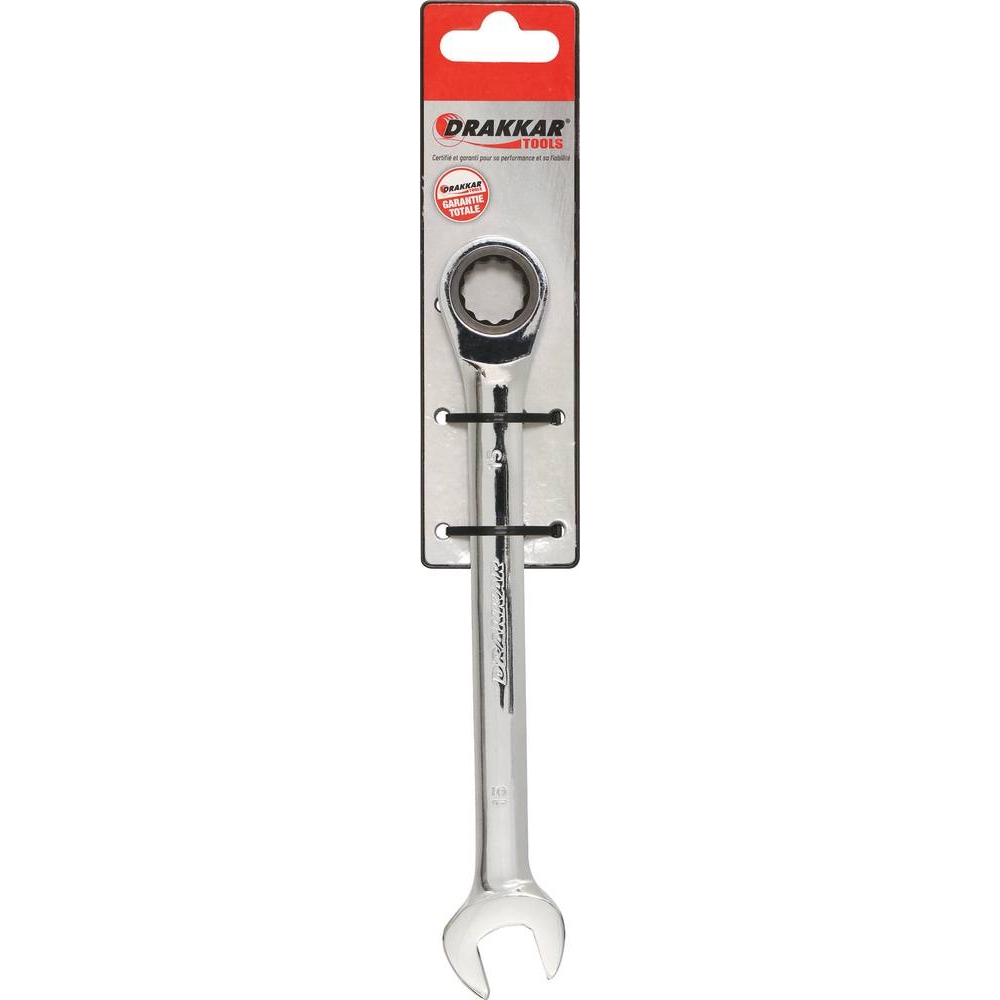 Clé mixte droite à cliquet de 15mm 72 dents - carte DRAKKAR TOOLS - 12827