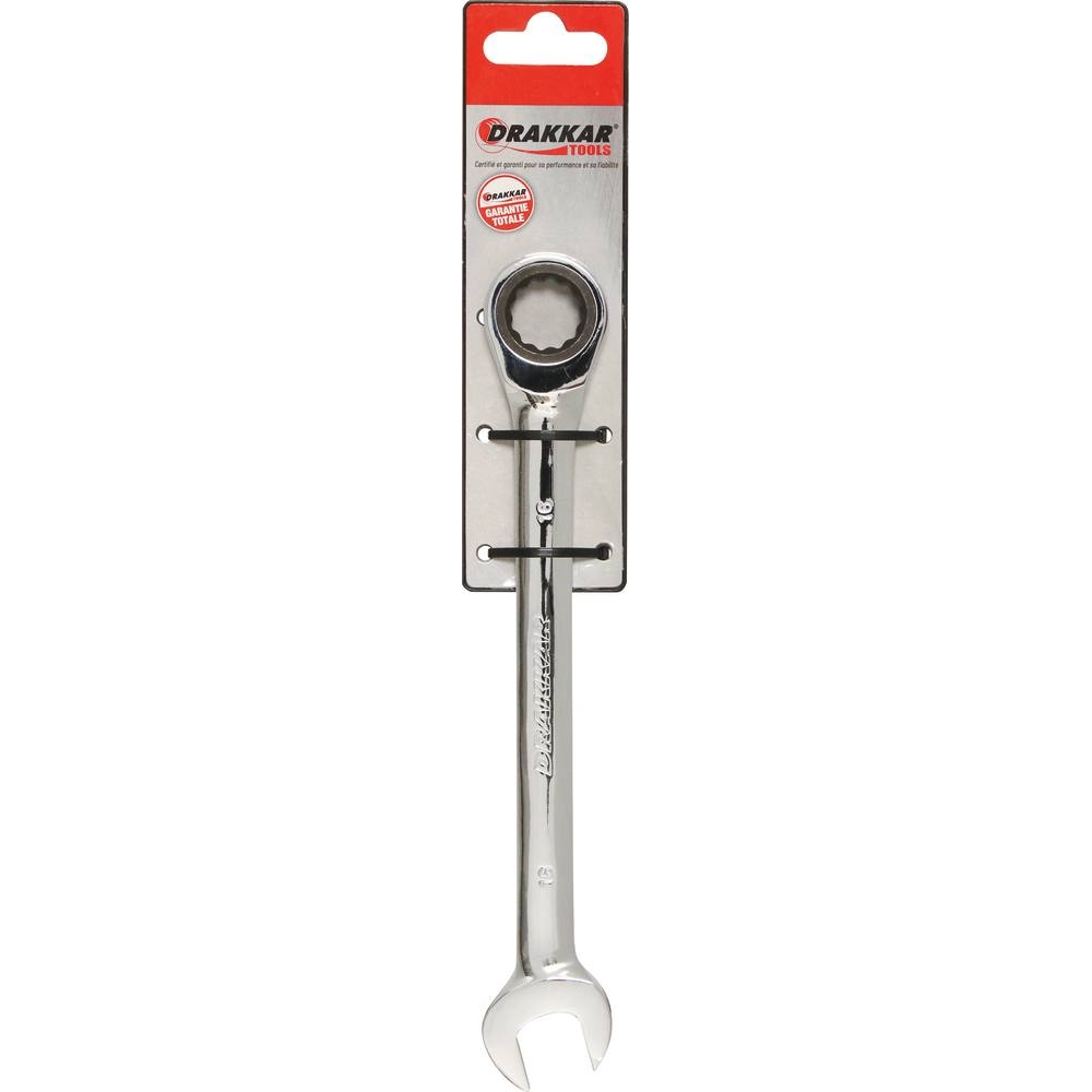 Clé mixte droite à cliquet de 16mm 72 dents - carte DRAKKAR TOOLS - 12828