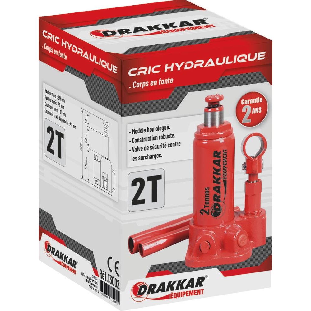 Cric bouteille hydraulique base soudée 2T DRAKKAR - 13002