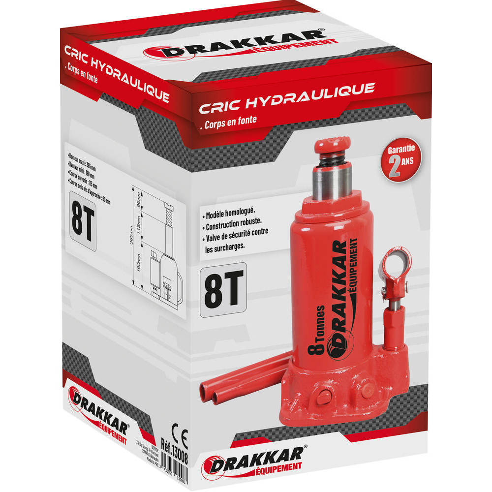Cric bouteille hydraulique base soudée 8T DRAKKAR - 13008