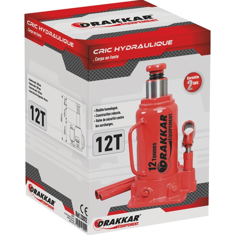 Cric bouteille hydraulique base soudée 12T DRAKKAR - 13012