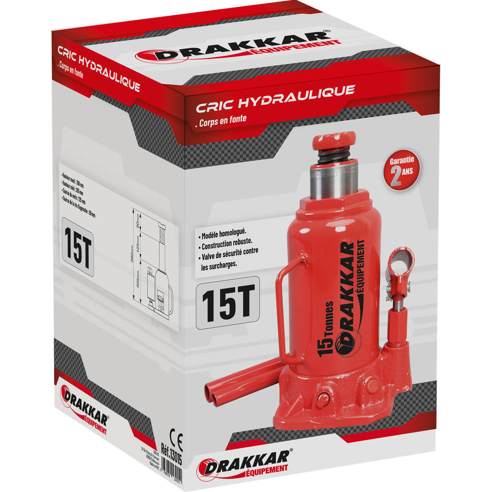 Cric bouteille hydraulique base soudée 15T DRAKKAR - 13015