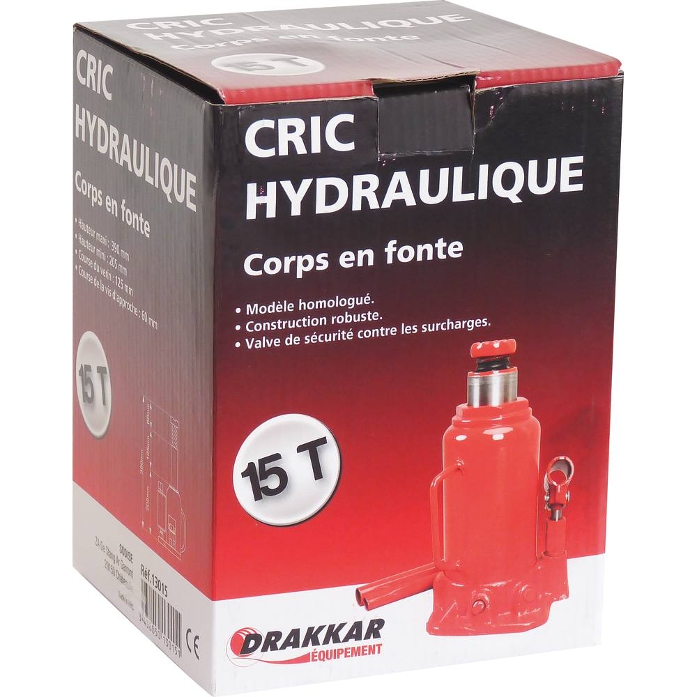 Cric bouteille hydraulique base soudée 15T DRAKKAR - 13015