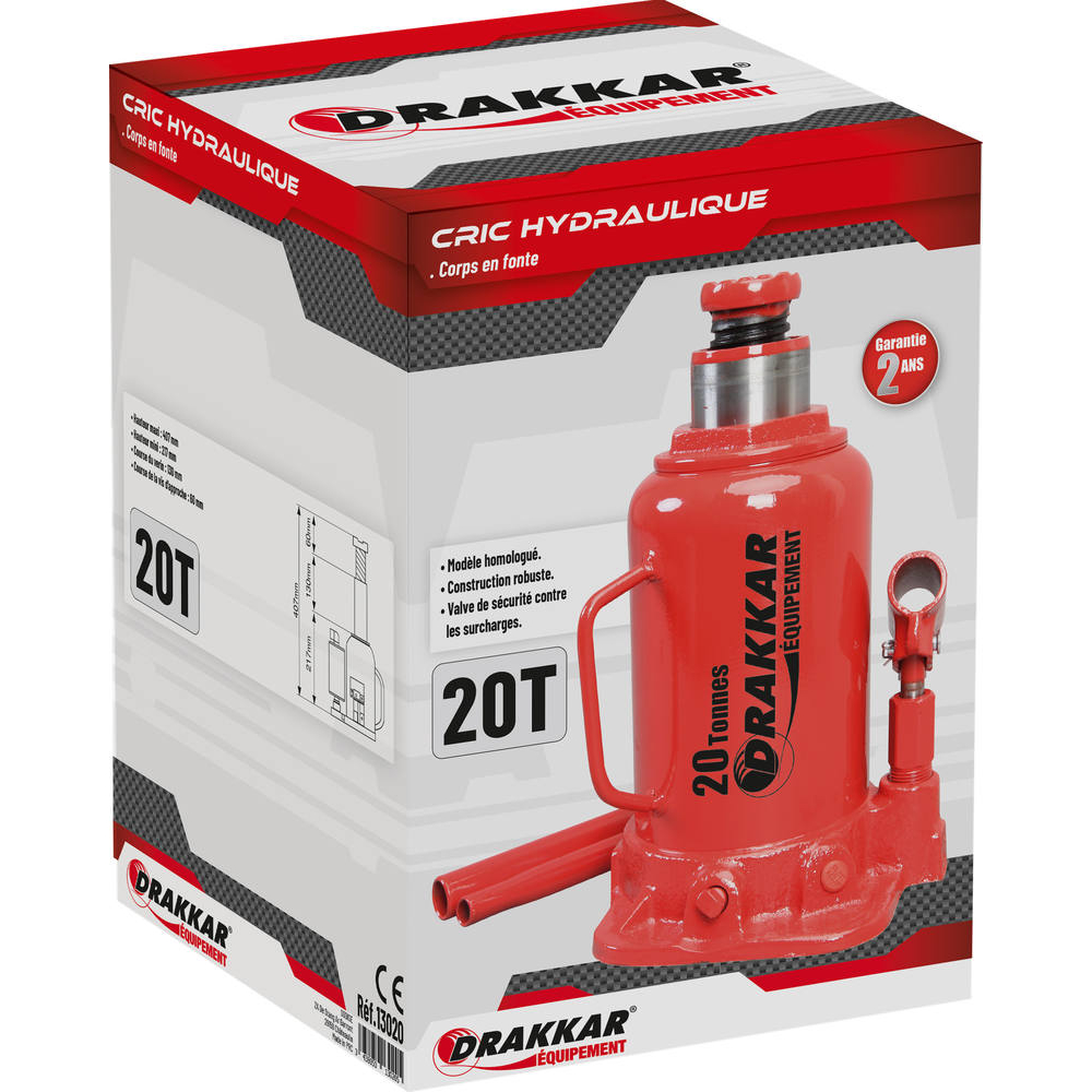 Cric bouteille hydraulique base soudée 20T DRAKKAR - 13020