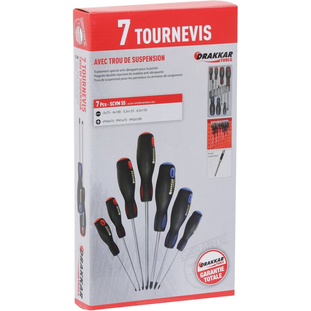 Tournevis plat et Phillips - boîte carton de 7 pcs DRAKKAR TOOLS - 13252
