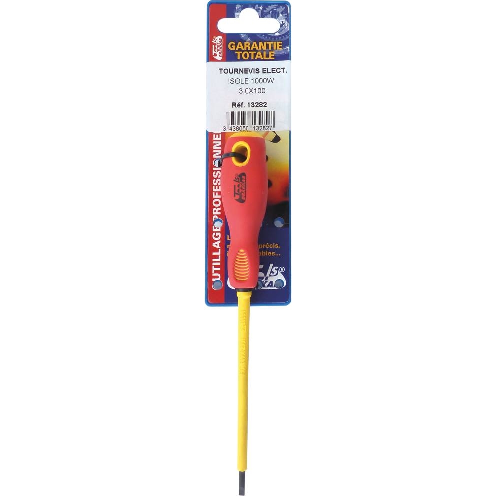 Tournevis plat 3x100mm isolé 1000V - carte DRAKKAR TOOLS - 13282