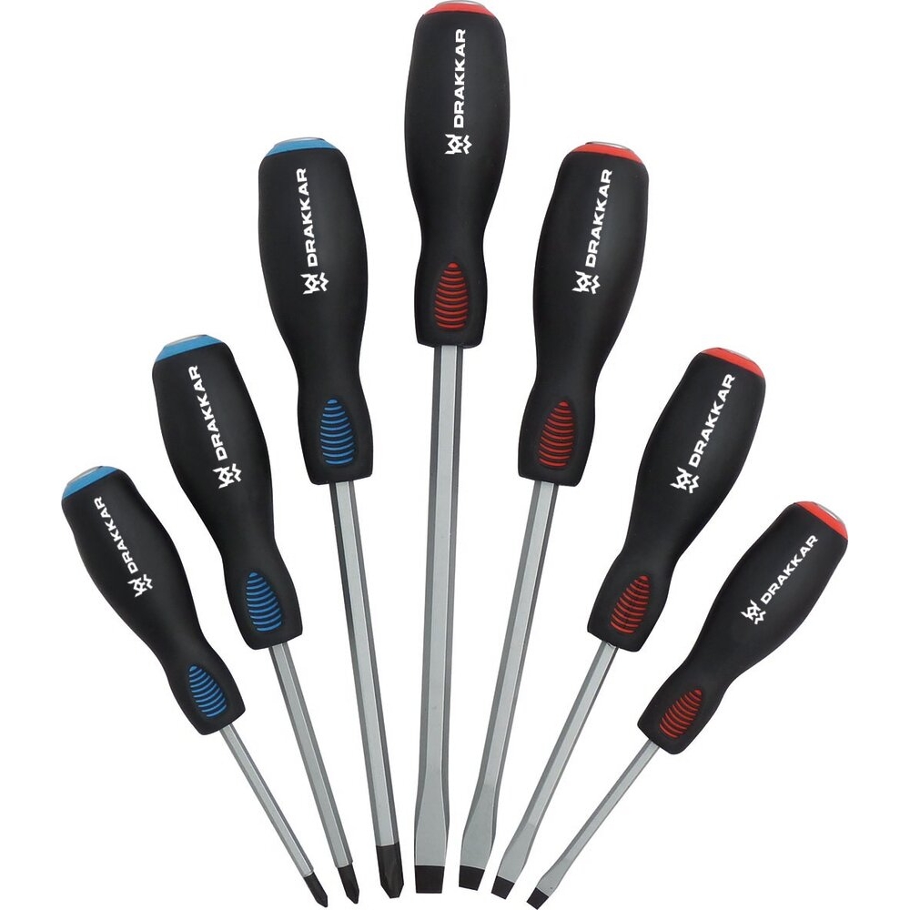 Tournevis avec lame traversante plat et Phillips - boîte carton de 7 pcs DRAKKAR TOOLS - 13338
