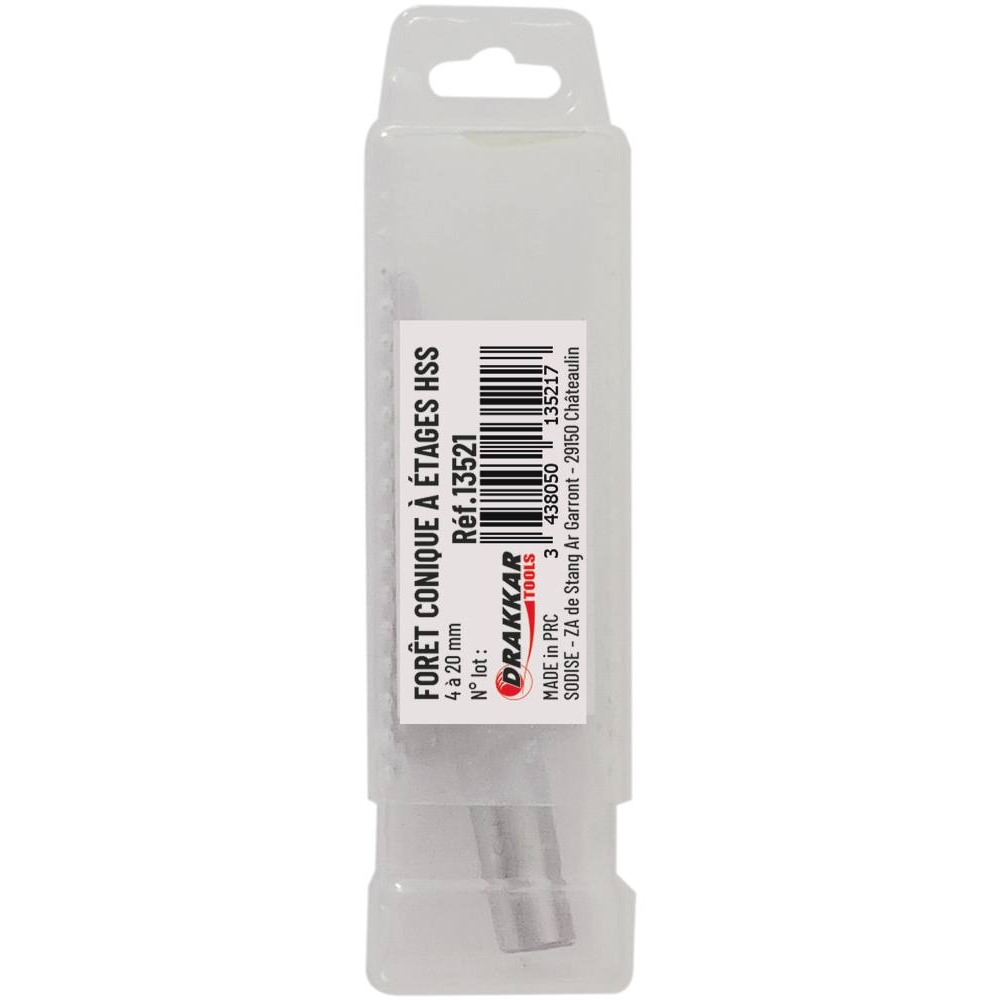 Foret conique à 9 étages sur tige 8mm de 4 à 20mm DRAKKAR TOOLS - 13521