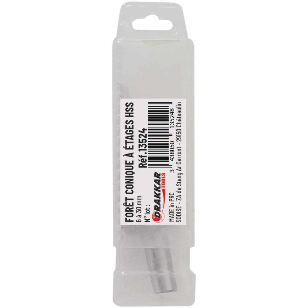 Foret conique à 13 étages sur tige 10mm de 6 à 30mm DRAKKAR TOOLS - 13524
