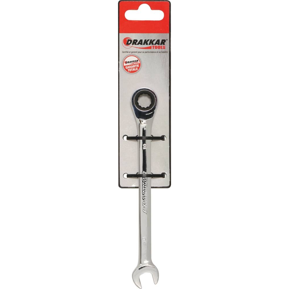 Clé mixte droite à cliquet de 10mm 72 dents - carte DRAKKAR TOOLS - 13687