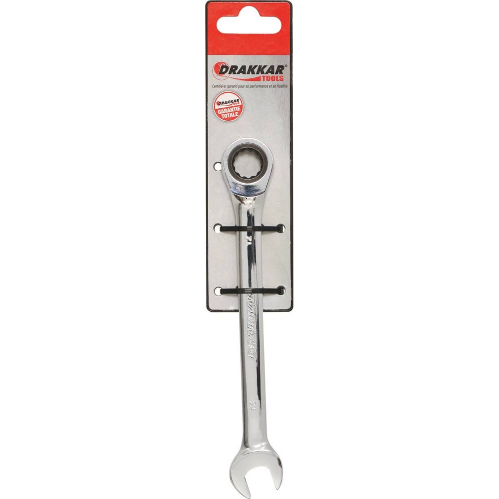 Clé mixte droite à cliquet de 12mm 72 dents - carte DRAKKAR TOOLS - 13688