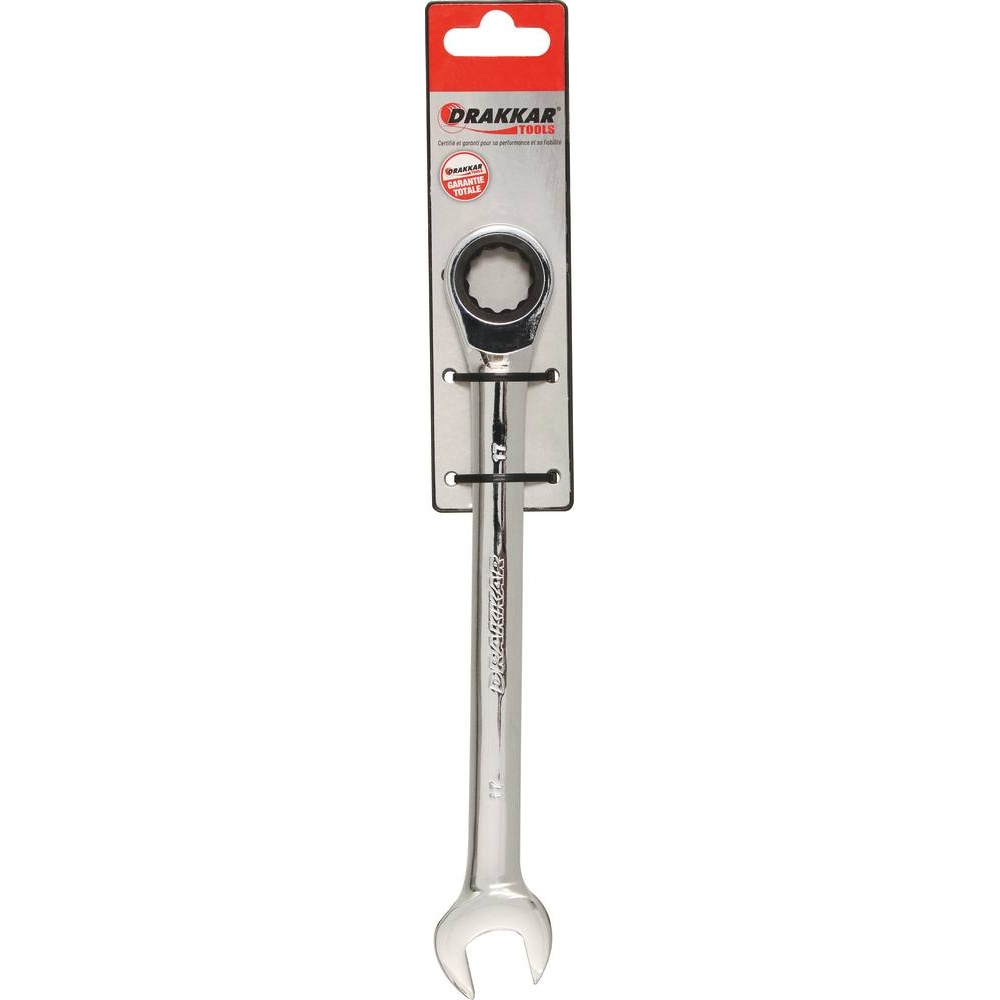 Clé mixte droite à cliquet de 17mm 72 dents - carte DRAKKAR TOOLS - 13690