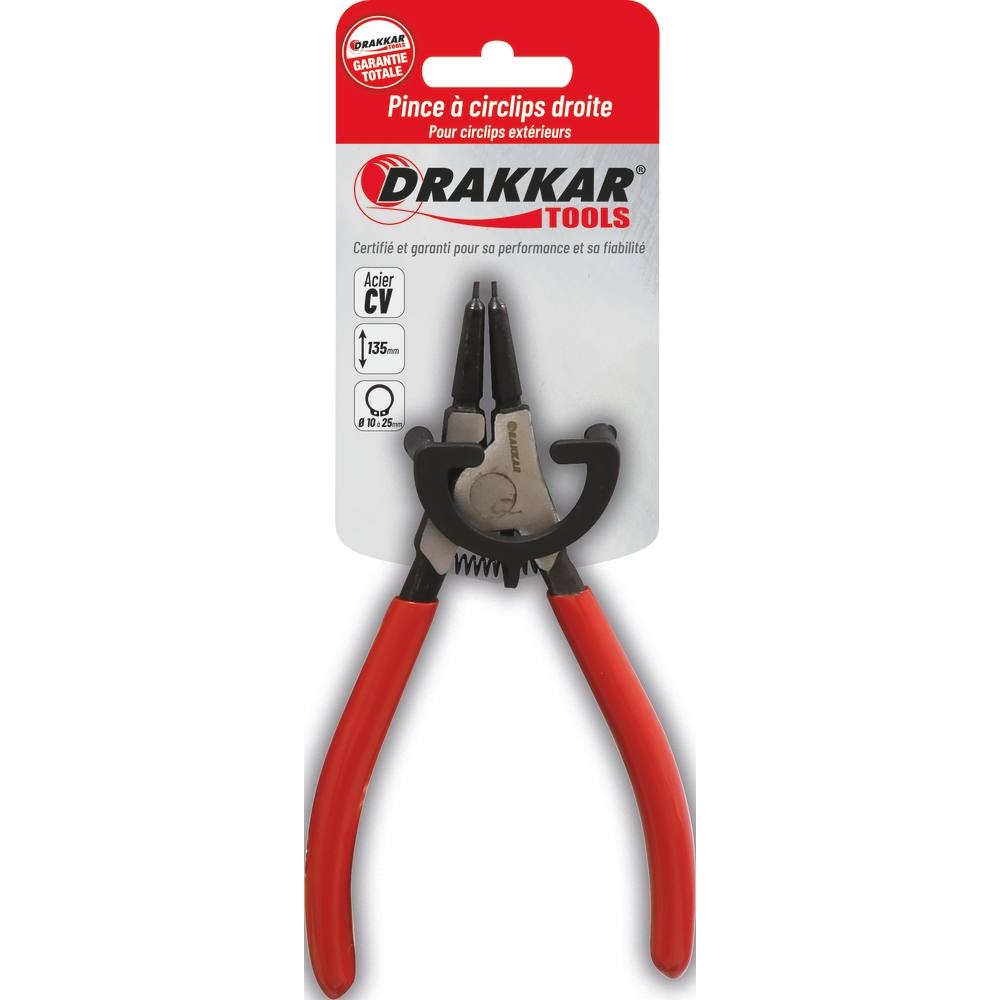 Pince droite 135mm pour circlips extérieur 10/25mm gainée - carte DRAKKAR TOOLS - 13710
