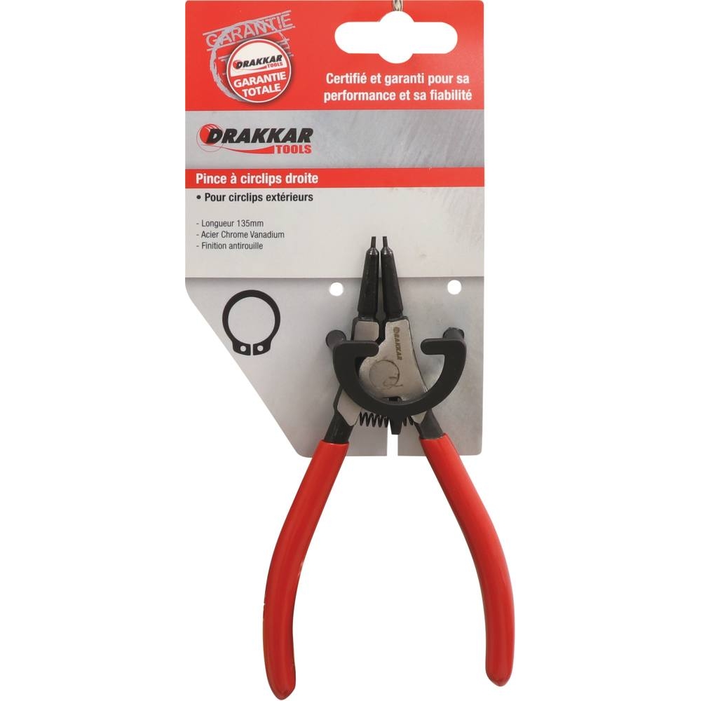 Pince droite 135mm pour circlips extérieur 10/25mm gainée - carte DRAKKAR TOOLS - 13710