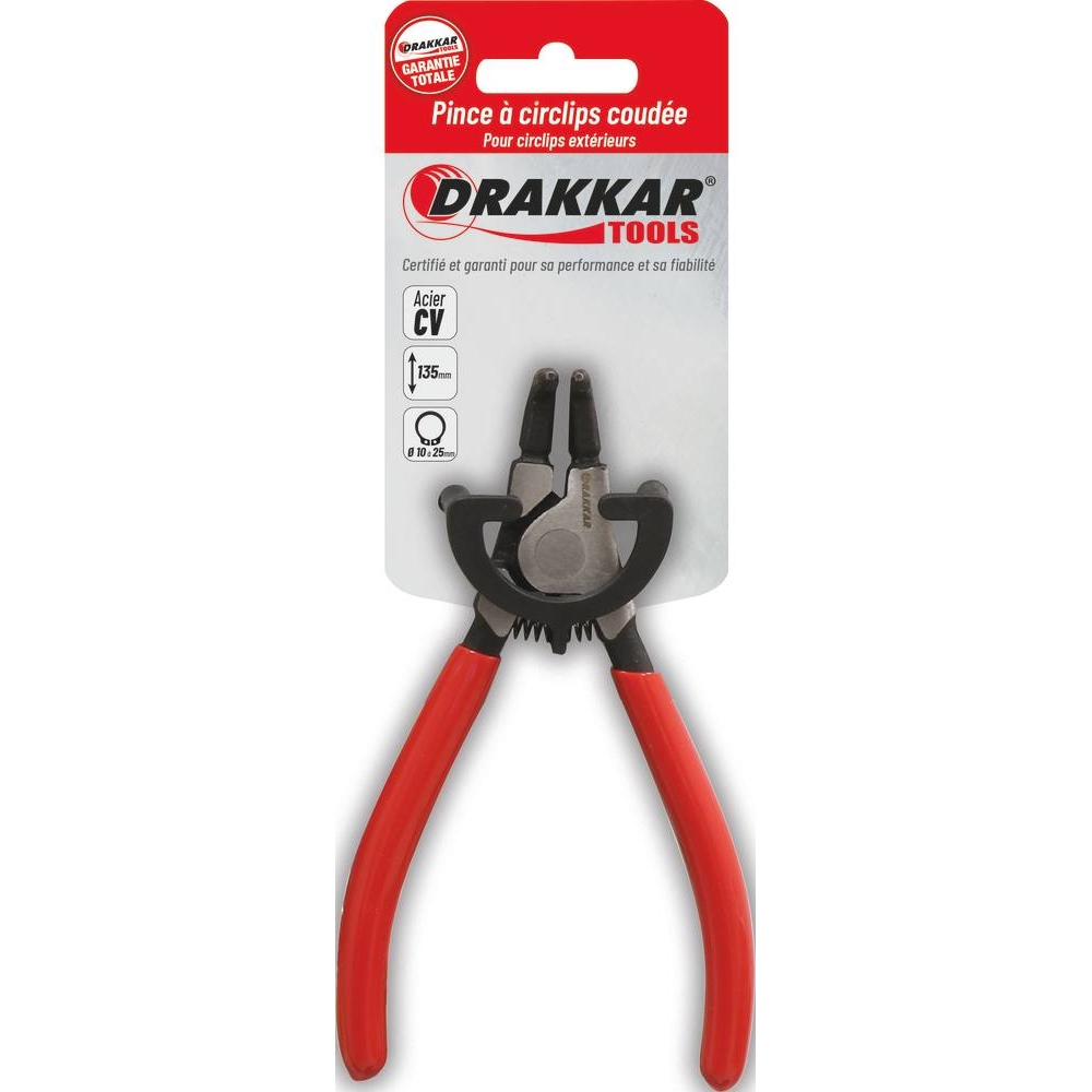 Pince coudée 135mm pour circlips extérieur 10/25mm gainée - carte DRAKKAR TOOLS - 13711