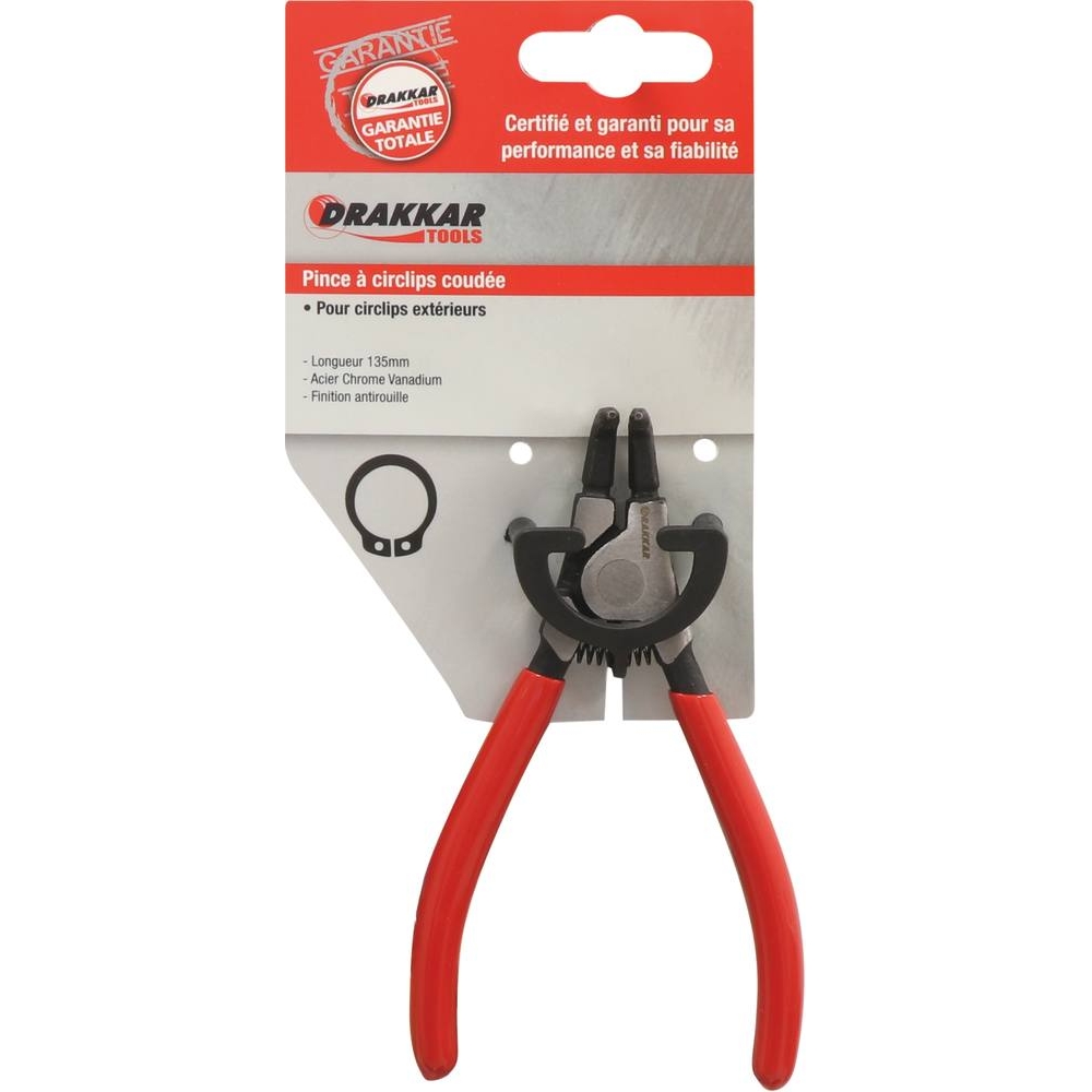 Pince coudée 135mm pour circlips extérieur 10/25mm gainée - carte DRAKKAR TOOLS - 13711