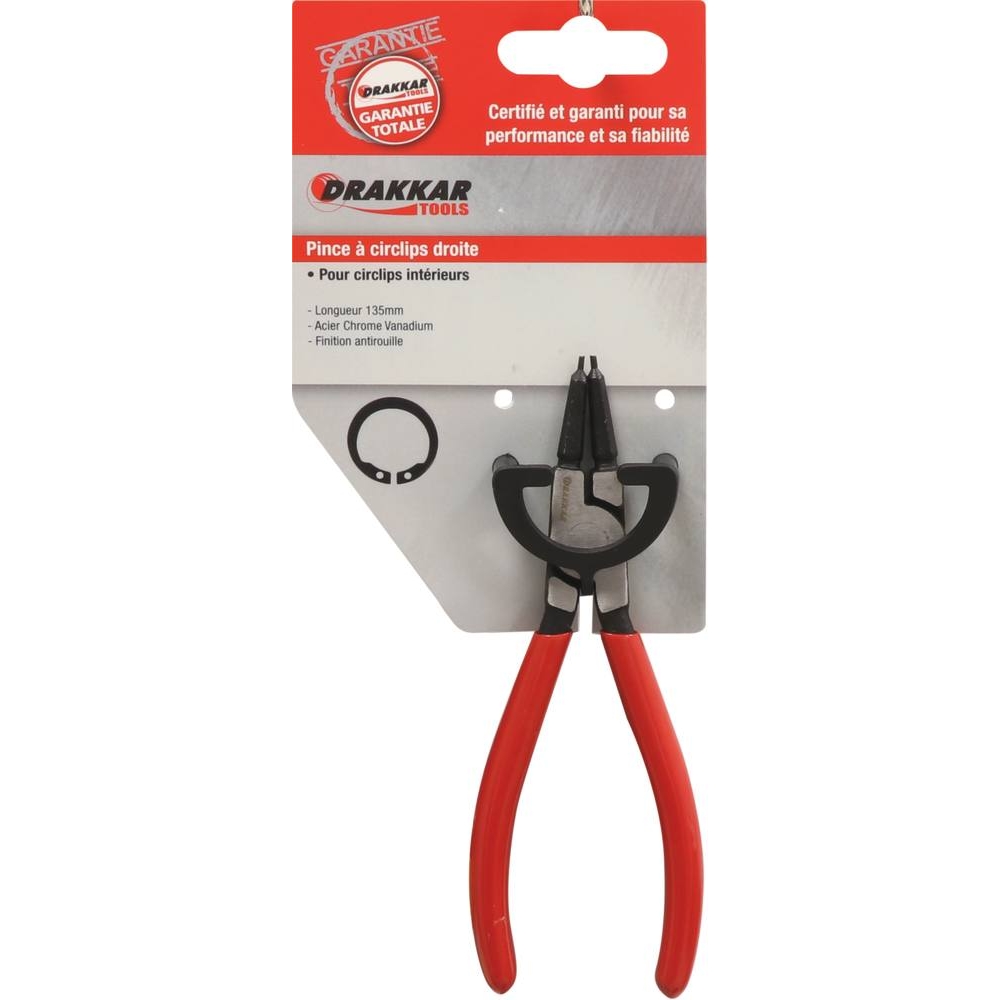Pince droite 135mm pour circlips intérieur 10/25mm gainée - carte DRAKKAR TOOLS - 13713