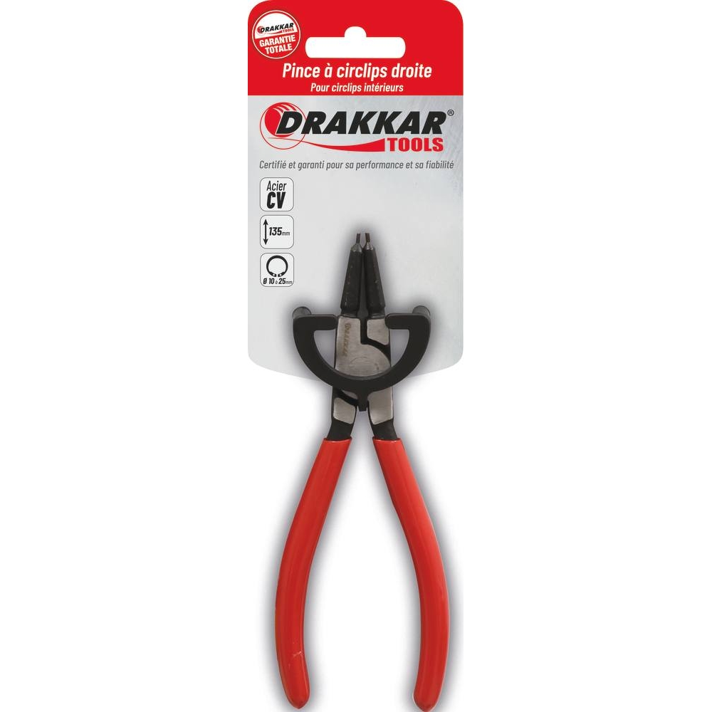 Pince droite 135mm pour circlips intérieur 10/25mm gainée - carte DRAKKAR TOOLS - 13713