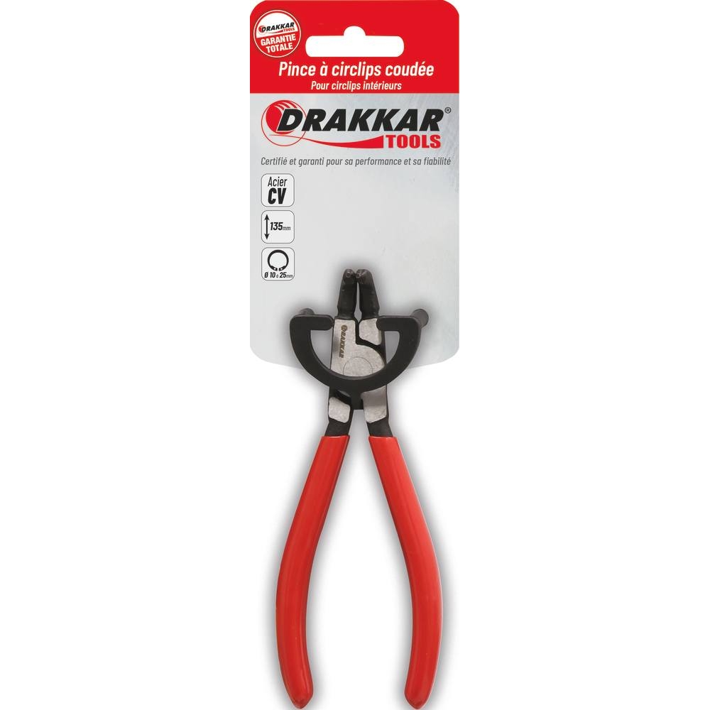 Pince coudée 135mm pour circlips intérieur 10/25mm gainée - carte DRAKKAR TOOLS - 13714