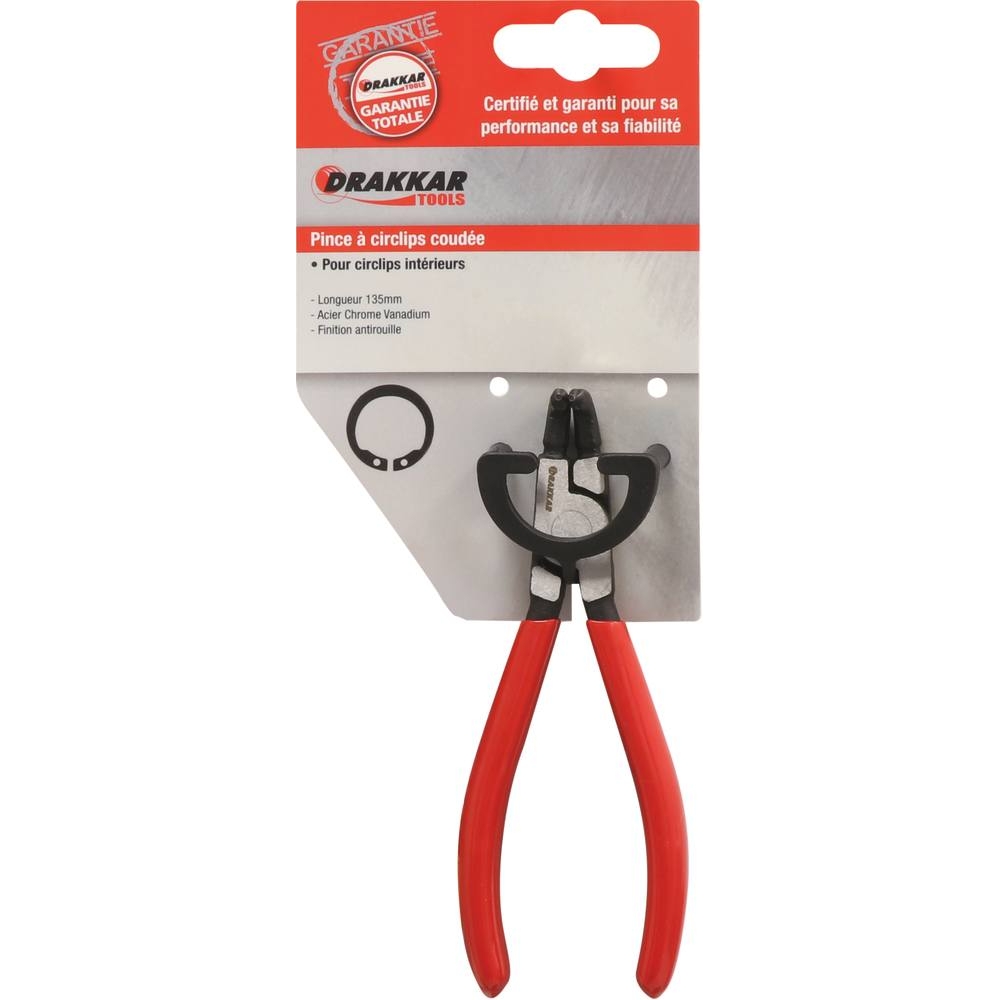 Pince coudée 135mm pour circlips intérieur 10/25mm gainée - carte DRAKKAR TOOLS - 13714
