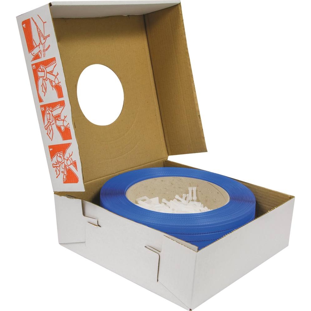 Feuillard bleu 12mm 750m avec 250 boucles plastiques - kit de cerclage - 14038