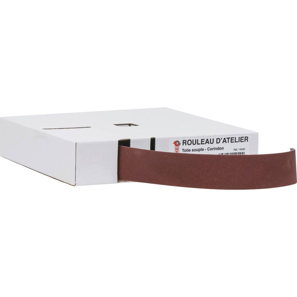 Rouleau d'atelier papier abrasif P100 38mmx25m - boîte distributrice KARBOSAN - 14040