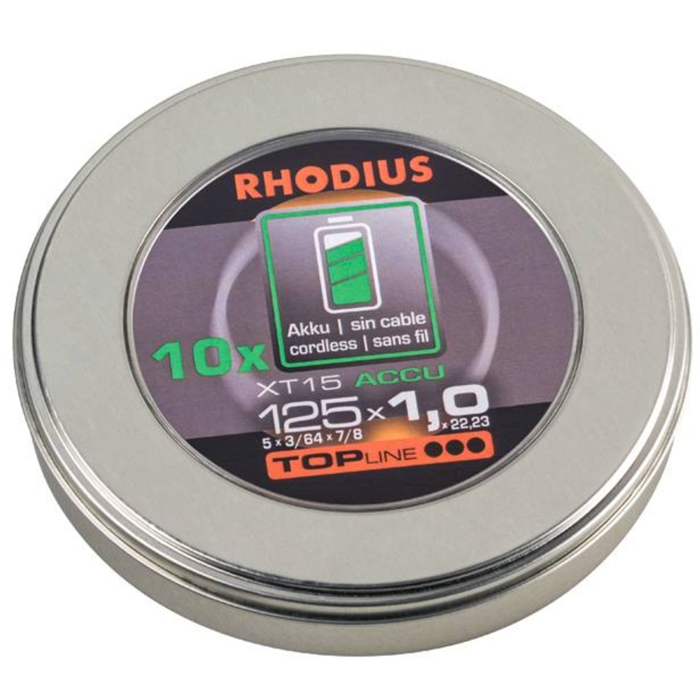 Disque à tronçonner acier/inox 125x1x22mm pour meuleuse sur batterie - lot de 10 pcs RHODIUS - 14069
