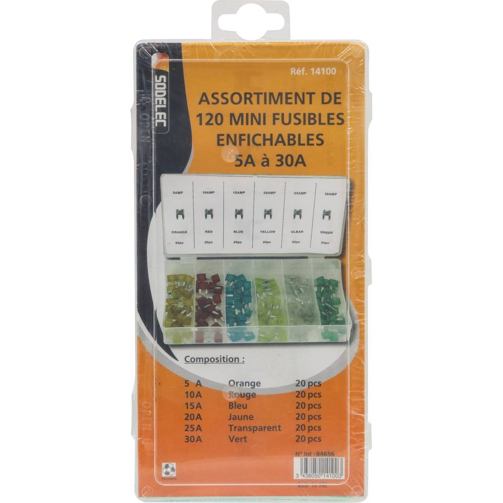 Mini fusible enfichable assortiment - coffret de 120 pcs SODELEC - 14100