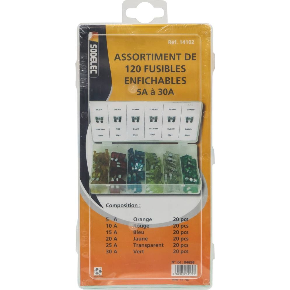 Fusible enfichable standard assortiment - coffret de 120 pcs SODELEC - 14102