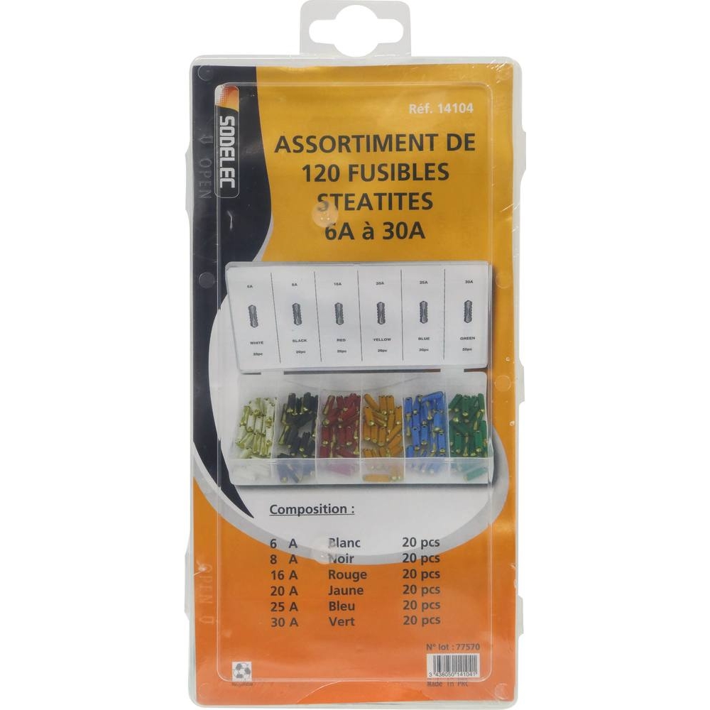 Fusible steatite assortiment - coffret de 120 pcs SODELEC - 14104