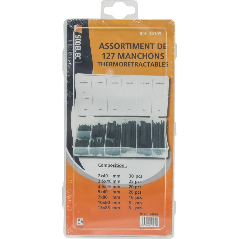 Gaine thermorétractable 2:1 noire - Coffret de 127 pcs SODELEC - 14109