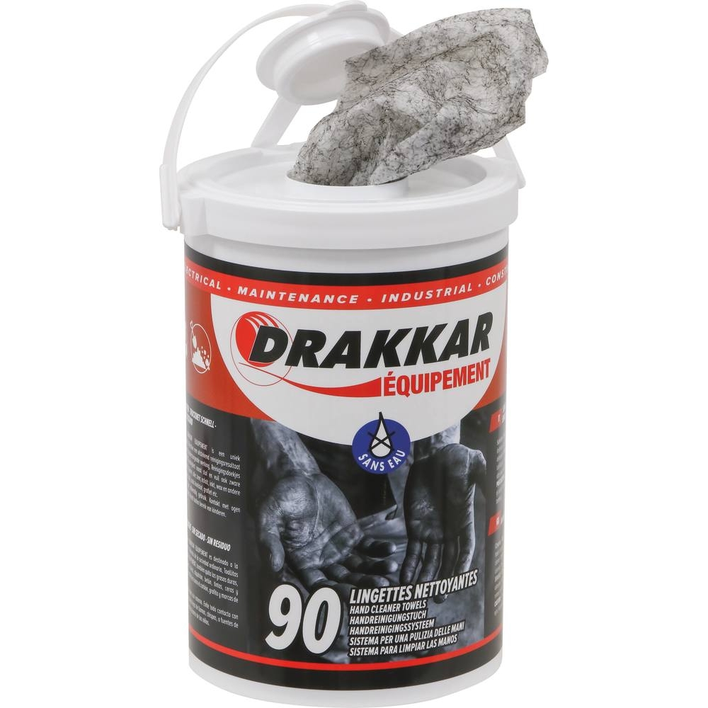 Lingettes nettoyantes mains 310x270mm - pot distributeur de 90 lingettes DRAKKAR - 14355