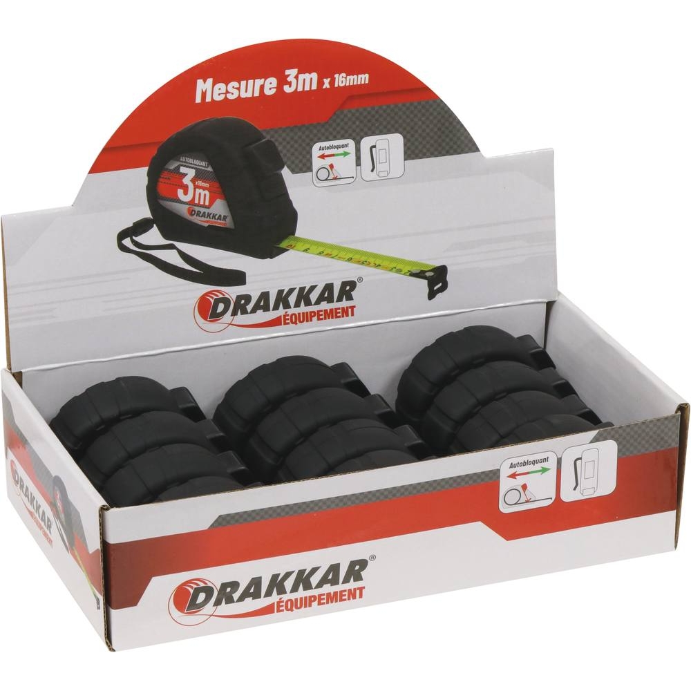 Mètre mesure à ruban autoblocant 3m 16mm boîtier ABS DRAKKAR - 14362