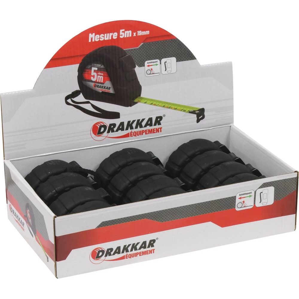 Mètre mesure à ruban autoblocant 5m 19mm boîtier ABS DRAKKAR - 14364