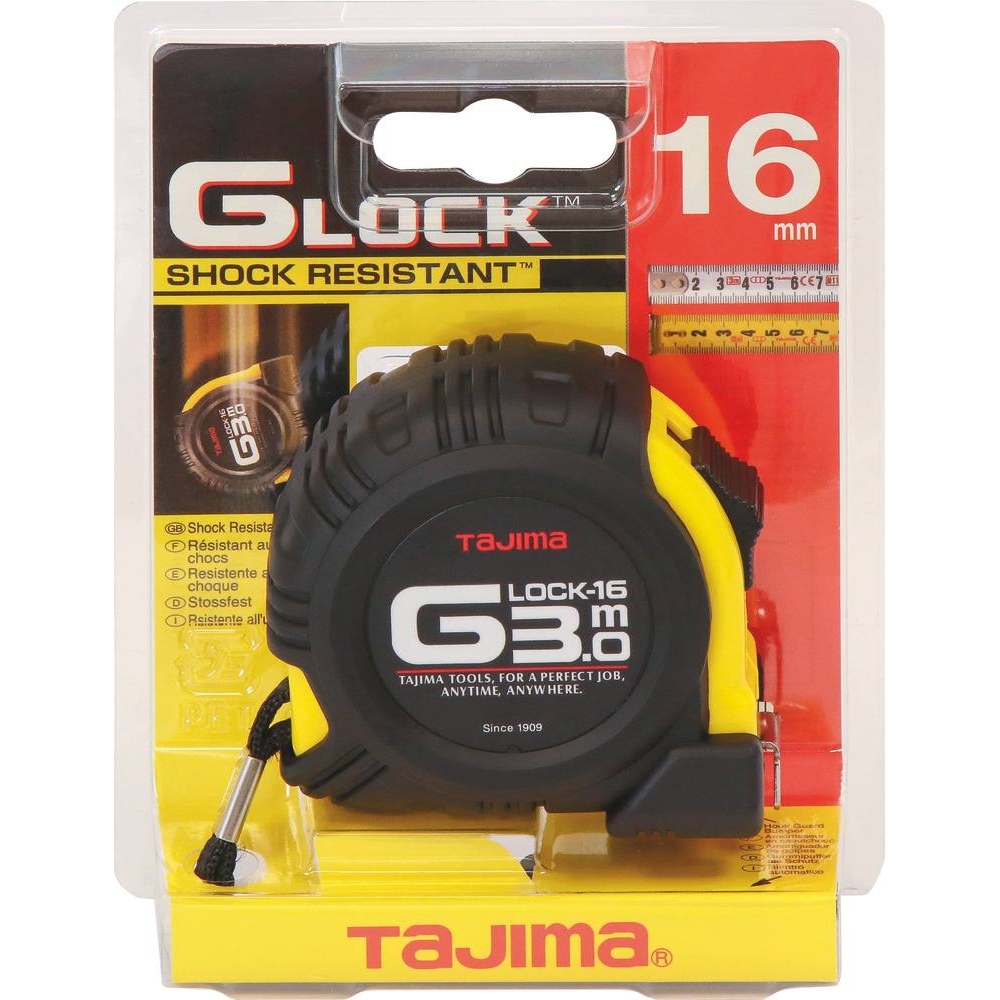 Mètre/mesure à ruban autoblocant 3m 16mm graduation recto/verso boîtier gainé élastomère - TAJIMA - 14378