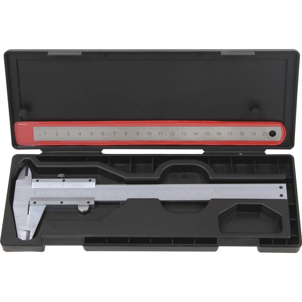 Pied à coulisse 150mm 1/20 avec jauge de profondeur et réglet - coffret DRAKKAR TOOLS - 14401