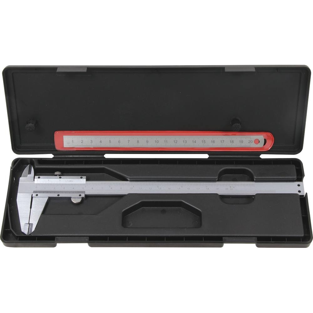 Pied à coulisse 200mm 1/20 avec jauge de profondeur et réglet - coffret DRAKKAR TOOLS - 14402