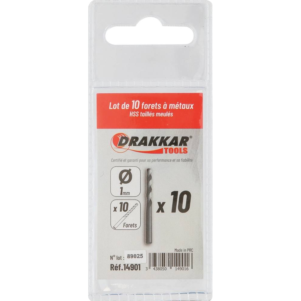 Foret à métaux HSS 1mm - lot de 10 pcs DRAKKAR TOOLS - 14901