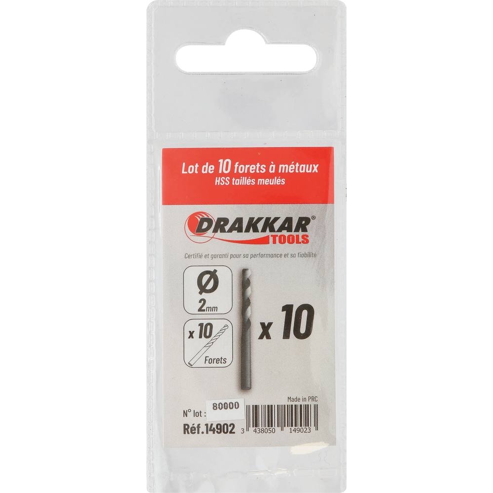 Foret à métaux HSS 2mm - lot de 10 pcs DRAKKAR TOOLS - 14902