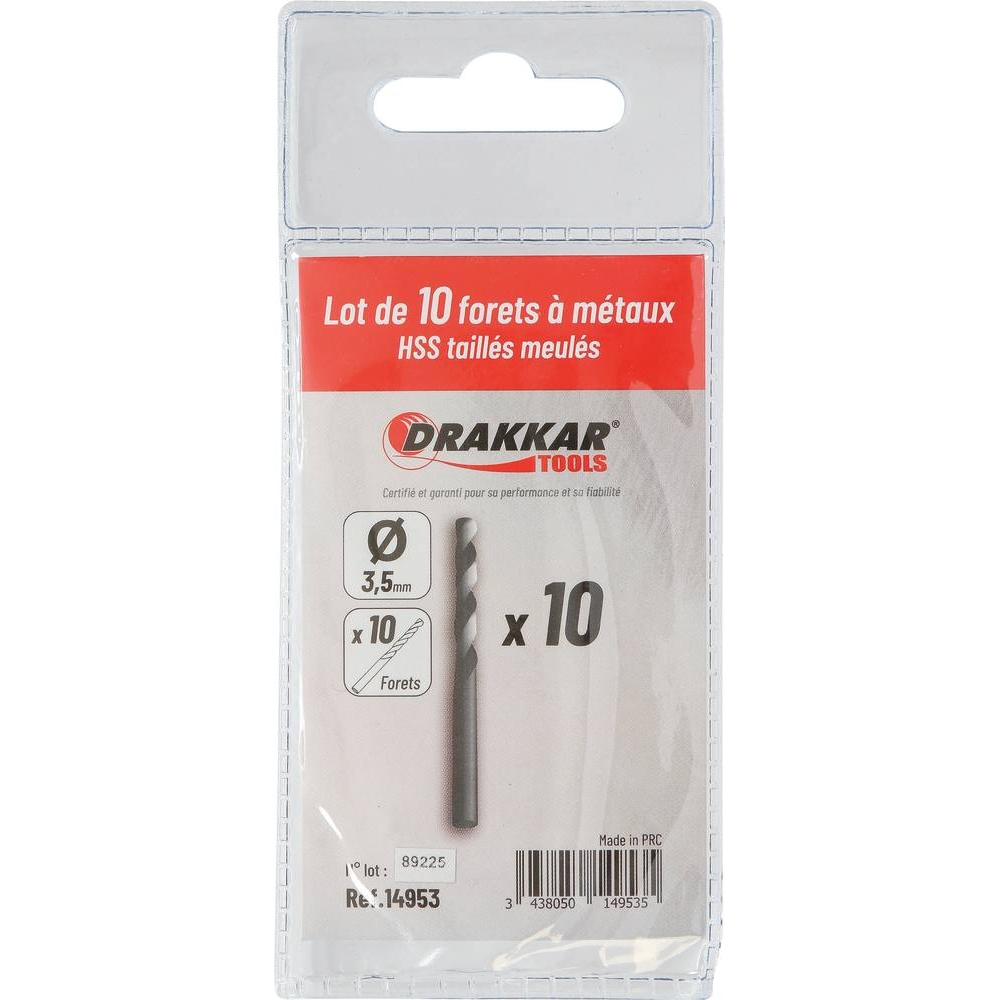 Foret à métaux HSS 3,5mm - lot de 10 pcs DRAKKAR TOOLS - 14953
