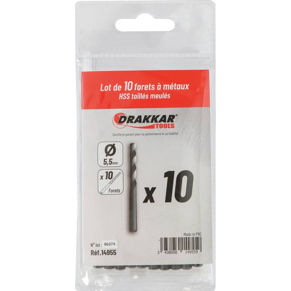 Foret à métaux HSS 5,5mm - lot de 10 pcs DRAKKAR TOOLS - 14955
