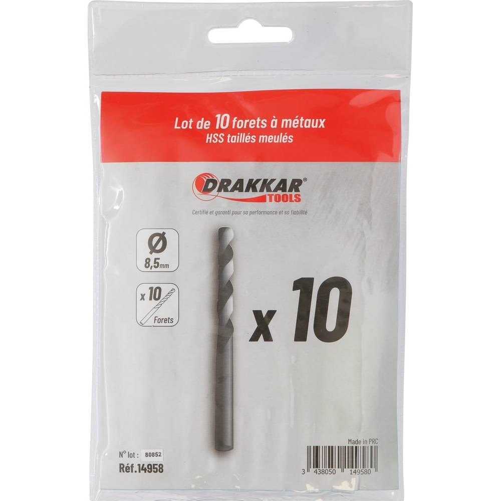Foret à métaux HSS 8,5mm - lot de 10 pcs DRAKKAR TOOLS - 14958