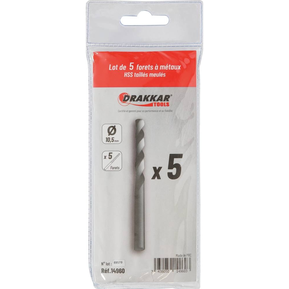 Foret à métaux HSS 10,5mm - lot de 5 pcs DRAKKAR TOOLS - 14960