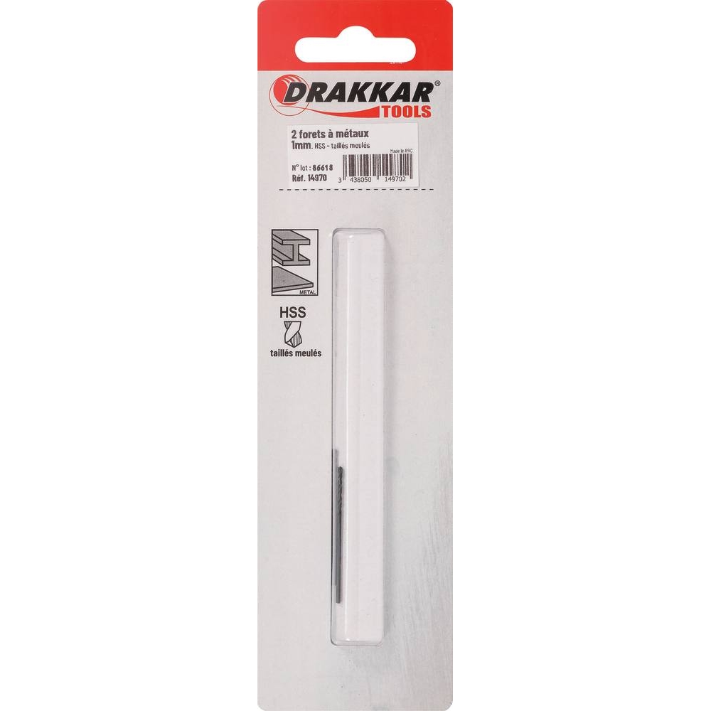 Foret à métaux HSS 1mm - de 2 pcs DRAKKAR TOOLS - 14970