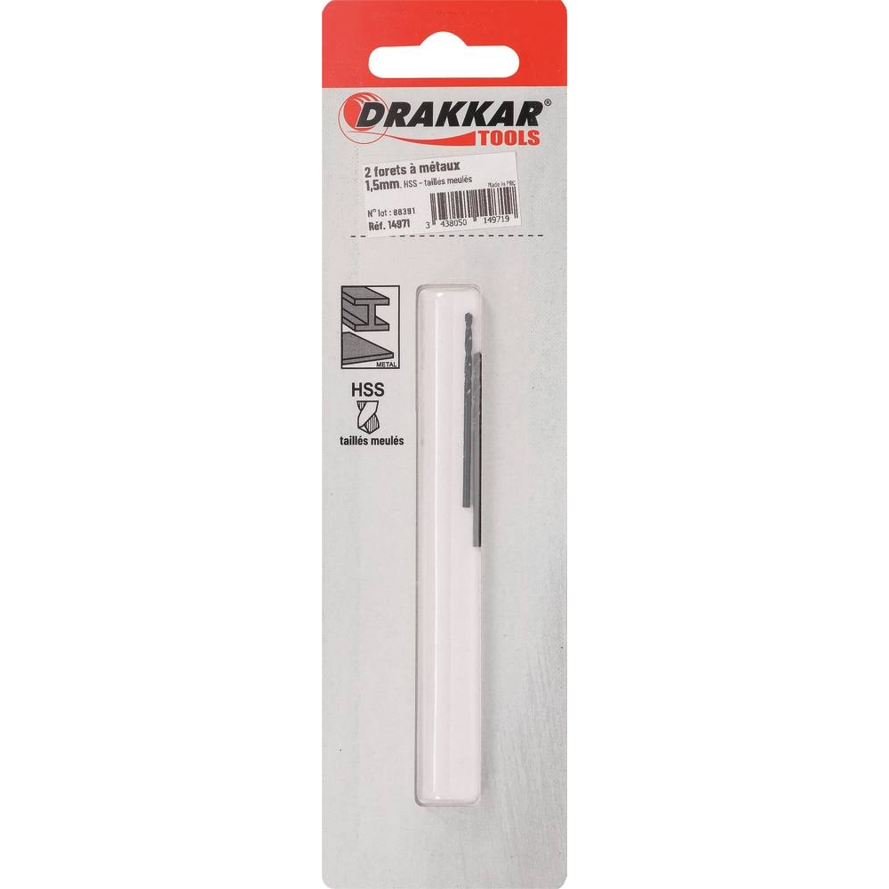 Foret à métaux HSS 1,5mm - de 2 pcs DRAKKAR TOOLS - 14971