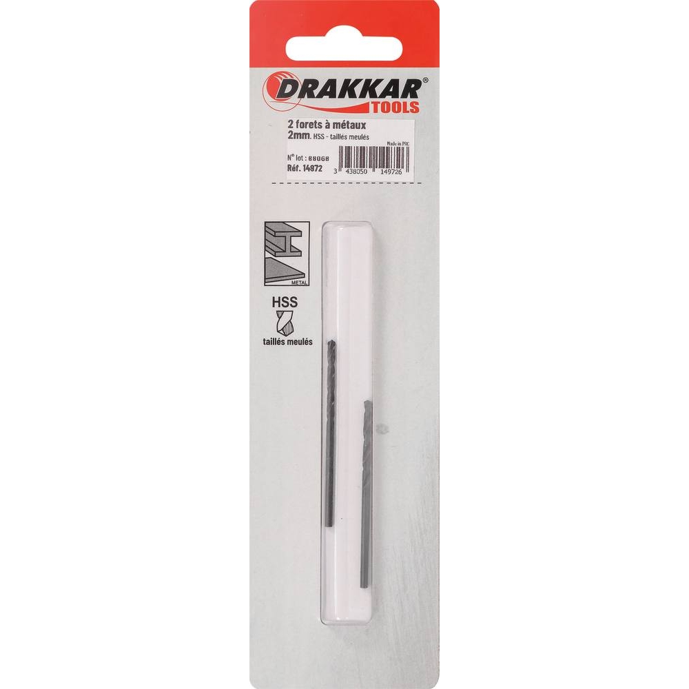 Foret à métaux HSS 2mm - de 2 pcs DRAKKAR TOOLS - 14972