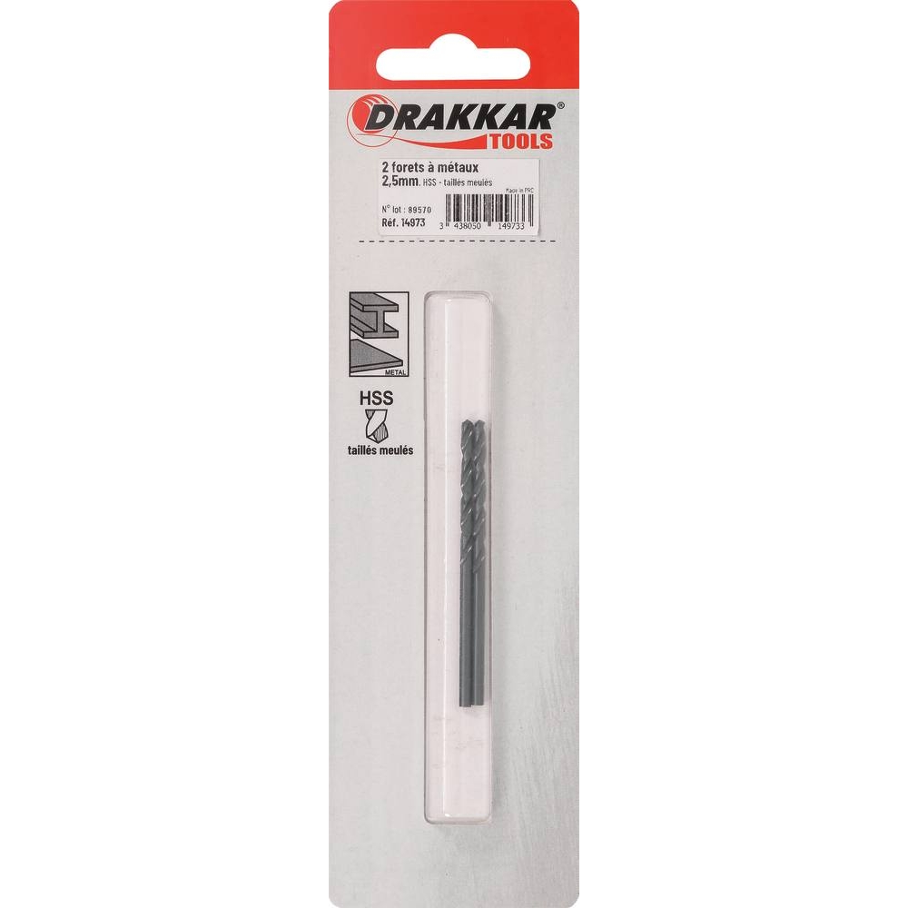 Foret à métaux HSS 2,5mm - de 2 pcs DRAKKAR TOOLS - 14973